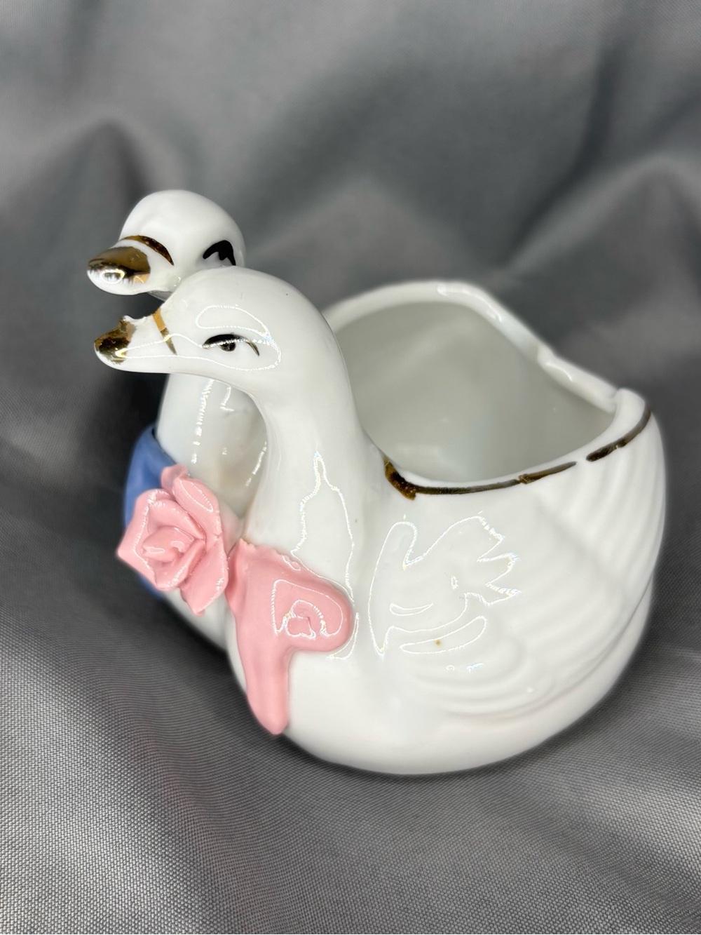 Vintage White Ceramic Swans Trinket Dish